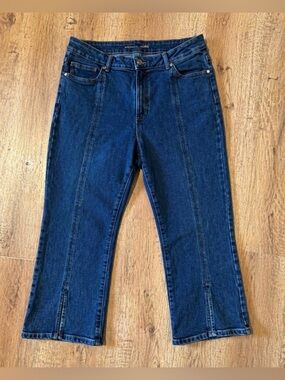 Michael Kors Cropped Ankle Bootcut Jeans Women’s 14 Dark Wash Slit Hem